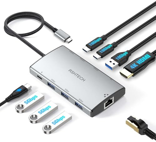 RSHTECH USB C Hub 10Gbps, 9-in-1 USB C 3.2 Multiport Adapter (RSH-T09)
