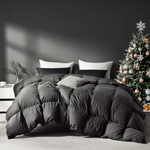 Saisier Piumone in piuma d'oca, per letto king size, per tutte le stagioni, imbottitura 750+ 1200 fili, per biancheria da letto in stile hotel, leggero e caldo medio (106 x 90 cm, grigio scuro)