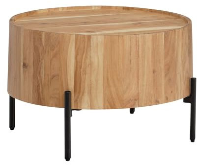 FineBuy Couchtisch Akazie Massivholz 60x60x41 cm Rund mit Metallgestell, Kleiner Sofatisch Modern, Wohnzimmertisch Couch, Kaffeetisch Braun/Schwarz