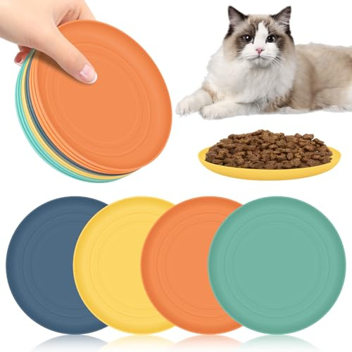 Cat Plates 10 PCS Shallow Round in 4 Colors - Whisker-Fatigue Free for Kittens and Short-Legged Cats, Suitable for Wet and Dry Food