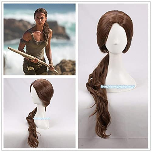 XFZJCHAP Lara Croft Shadow of The Tomb Raider Lara Croft 70 cm Curly Brown Synthetic Hair Alicia Vikander Role Play Propts Propts