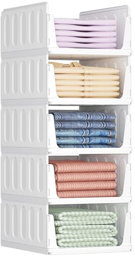 Lifewit 5 Pack Stapelbar Kleiderschrank Organizer, Ausziehbar Schrank, Stapelbar Aufbewahrungsbox für Bad Küchenschrank Lagerung, Kunststoff Schubladen Kleidung, Camping Schrank