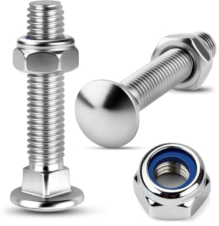 Nuts OT nuts 15 PCS Coach Bolts M8 x 50mm Cup Square Carriage Bolts and Hex Nylon Lock Nut Set Zinc Plated Carbon Steel Carriage Bolts for Wood Furniture Construction