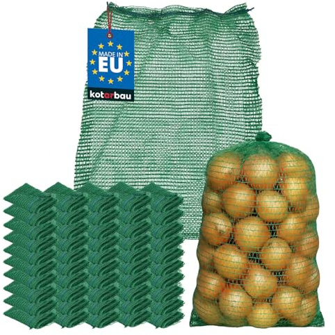 KOTARBAU® 50 Bolsas Raschel 50x80 cm, Verde, para Patatas, Frutas y Vegetales, 25 kg, Polipropileno, Malla Resistente, Almacenamiento de hortalizas y cebollas.