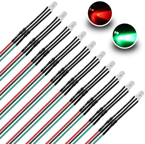 YIXISI 10 ST 5mm 12V LED-ljusdiod Förkopplad Gemensam Katod, 3-Stifts ljusdioder Tvåfärgade, Transparent LED-Diod Förkopplade, för Arduino, Röd Grön