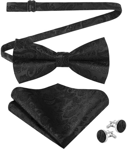 AUYAO Men Paisley Pre-tied Bow Tie and Pocket square with Cufflinks Retro Bow Tie Handkerchief Set for Men Adjustable Paisley Floral Bowtie for Wedding Party Formal Business Work Classic