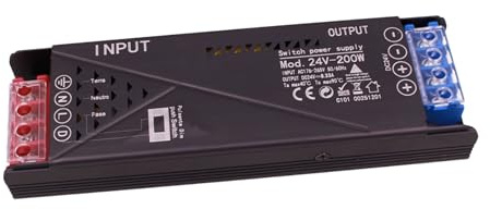 Alimentatore Trasformatore 24V 200W, Dimmerabile con Pulsante NO (10-100%), Memoria e Spegnimento Soft, 2 Uscita Per Striscia Led, Push Dimmer Integrato, Funzione Deviatore e Invertitore, 162×50×25mm