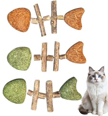 Giocattoli da mordere per gatti - Set di 3 massaggiagengive in legno interattivo, design a spina di pesce, giocattoli per gattini | regalo per Natale compleanno e per