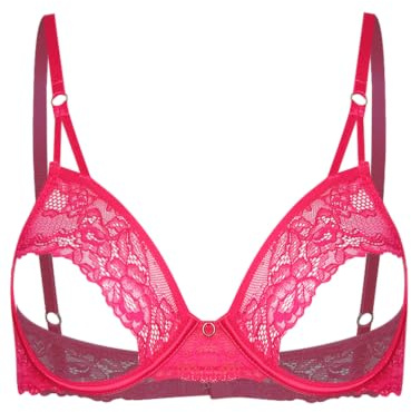 Jhaoyu Dam bröstvårtfri bralette vardaglig bh ouvert babydoll underkläder negligé underkläder bustier lyftbehå underkläder ouvert pole dance, Mörkrosa, XXL