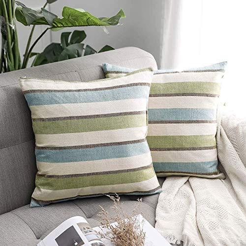 MIULEE 2er Set Streifen Kissenbezüge Kissenhülle Leinenoptik Sofakissen Dekorative Kissenbezug Dekokissen Deko Couchkissen Bezug für Sofa Büro Couch Schlafzimmer Wohnzimmer 45x45 cm Grün