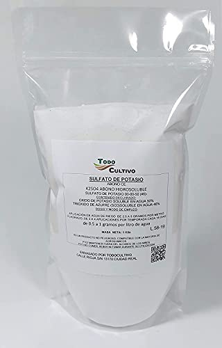 TodoCultivo rent kaliumsulfat K2SO4. 1 kg. Vattenlösligt gödningsmedel för droppbevattning NPK 00-00-50 Perfekt för växter med saltlösning, även för akvarieväxter.