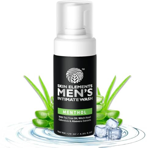 Skin Elements Men's Intimate Wash with Menthol (4.05 Fl Oz) | pH Balanced Foaming Private Part Cleaner | Prevents Itching, Irritation & Bad Odor