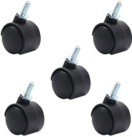 MroMax 1.15 Inch Swivel Caster Wheels 360 Degree Threaded Stem Caster Wheel, M6 x 15mm Black Tone 5pcs