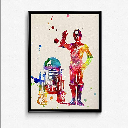 Nacnic Stile dell'acquerello del manifesto del manifesto di R2D2 e del manifesto di C3PO. Film cinematografici, film e attori. Poster di antichi film con stile acquerello. Dimensione A4 con telaio