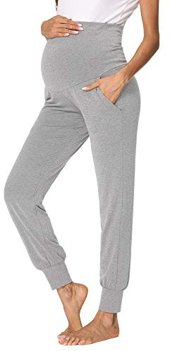fitglam Women's Maternity Pants Over Belly Lounge Pajamas Clothes Pregnancy Must Haves Joggers with Pockets Heather Grey