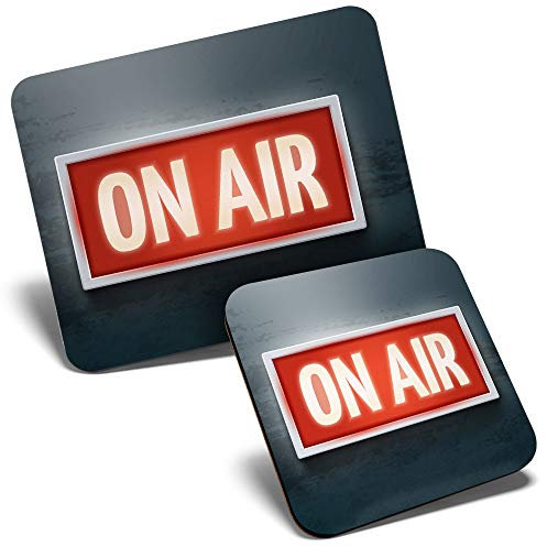 Mouse Mat & Coaster Set - On Air Radio Studio Sign 23.5 x 19.6 cm & 9 x 9 cm for Computer & Laptop, Office, Gift, Non-slip Base #14651