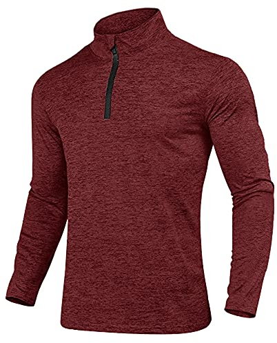 KEFITEVD Sport Pullover Herren mit 1/2 Zip Laufshirt Fleece Wander Jogging Oberteil Fahrrad Bekleidung Männer Outdoor Langarm Shirt Funktionsshirt Weinrot 2XL