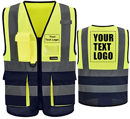 21 Farben Personalisierte bedruckbare Warnweste aufdruck mit Text oder mehrfarbigem Logo und Mehreren Taschen, Warnschutz Arbeitsweste Sicherheitsweste mit bedruckbare