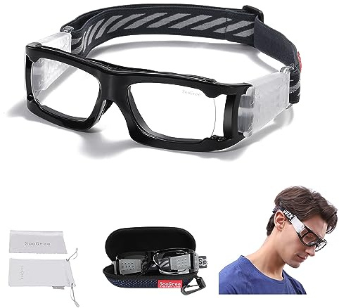 SooGree Sports Goggles - Racquetball Glasses Protective Eyewear Squash Goggles for Men and Womens Anti Slip with Adjustable Strap (G8012 Black frame black pad)