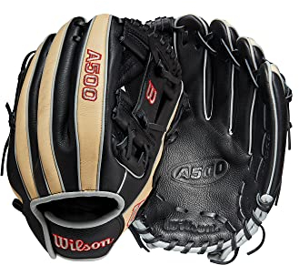WILSON Unisex, Teenager A500 Baseball 29,2 cm Handschuh, Schwarz/Blond/Rot, 11.5