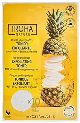 IROHA NATURE - Discos Tónico Exfoliantes Iluminadores | Cosmética Coreana con AHA, PHA y Piña | Piel Radiante y Renovada | Todo tipo de pieles | 10 Unidades