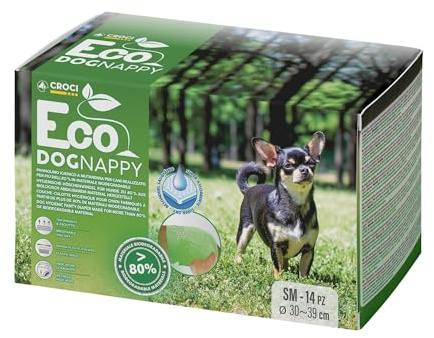 Croci Eco Dog Nappy - Pañales para Perros machos, Calzoncillos para Perros para orinar, Biodegradables, antiolor, pañales Desechables para Perros, 14 Piezas, tamaño S, 30-39 cm