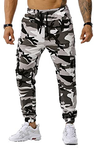 Générique Pantalon Jogging Homme Pantalon De Camouflage pour Hommes, Pantalon Militaire avec Cordon De Serrage, Pantalon De Jogging DéContracté, Pantalon De RandonnéE avec Poches(Gris,M)