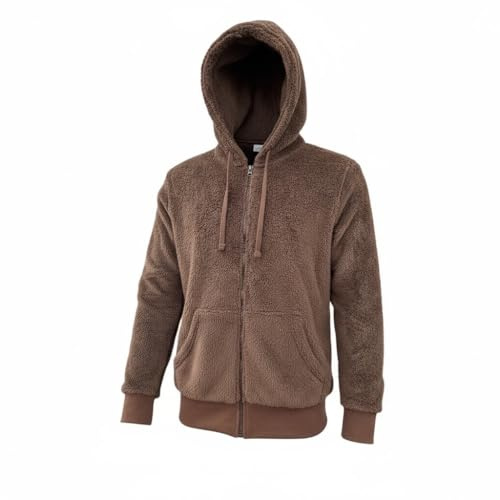 Crazy Age Veste en fourrure teddy pour homme et femme avec capuche - Veste polaire en peluche avec poches kangourou - Fermeture éclair, marron, 3XL