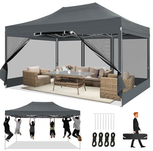 COBIZI Faltpavillon 3x4,5 Pavillon 3x4,5m Wasserdicht Stabil, Partyzelt Faltbar mit 4 Seitenwänden Moskitonetz Pop Up Gartenpavillon Anti-UV für Garten, Grau