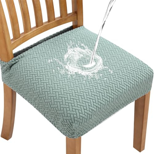 Fuloon 6 Pcs Housse de Chaise Imperméable Extensible Amovibles Lavables Housse Assise Chais pour Salle à Manger Cuisine Bureau Hôtel (6, Vert Clair)