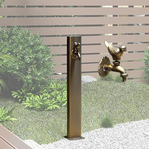Fuente Jardín de Pie, Fuente Jardin, Fuente de Agua para Jardín Acero Inoxidable con Grifos para Pájaros para Decoración de Jardín, Patio, Terraza, Villa(Brass)