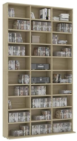 Gecheer CD-skåp tekniskt trä, CD-torn, DVD-förvaringsskåp med 30 öppna fack, CD- och DVD-hylla, för vardagsrum, sovrum, kontor, 102 x 16 x 177 cm
