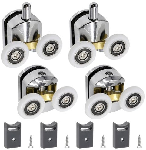 GYSRXS 2 Paar Duschkabine Rollen 23MM Twin Duschtür Räder mit Antikollisions Blöcke und Schrauben Ersatzrollen für Duschtüren Passend für Badezimme Gebogene Türen(Silber)