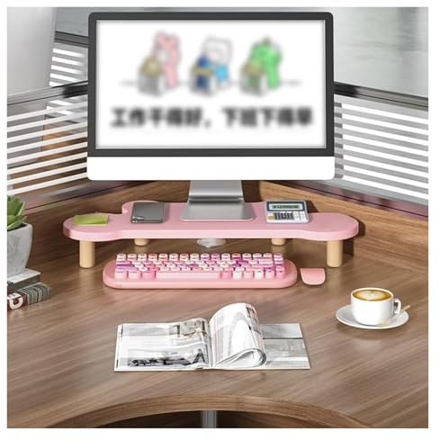 Monitor Stand Riser, Computer Monitor Stand, Pink Corner Monitor Stand for Office, Wood Computer Laptop Risers Save Space, Ergonomic Triangular Monitors Storage Shelf(6.5cm (2 1/2))