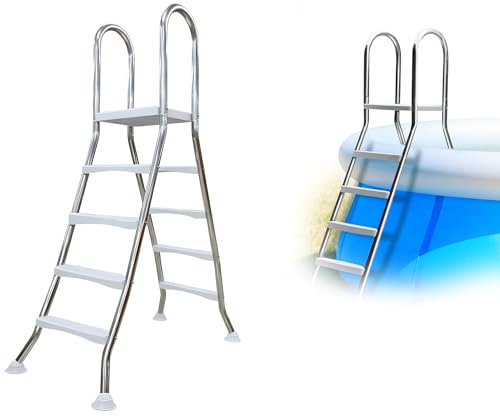 AIBOTY Escalera para Piscinas Elevadas con Peldaños de Doble Cara de Alta Resistencia, Escalera para Piscina Elevada, Escalera Piscina, Carga 250kg