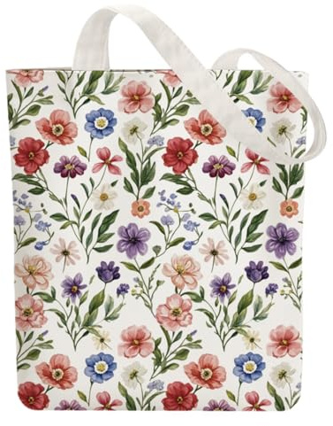ANATTASOUL Bolsa de Tela Impresa Flor silvestre, Tote Bag Tela Mujer,Shopper Algodón 38 * 40cm, Beige Bolsa de Transporte para Mujer, Saco Tote Bag de Lona Regalo