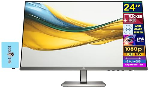 HP 24 FHD IPS Monitor with 5ms Response Time, Anti Glare, Flicker Free, VGA, HDMI & Dockztorm USB Port Expander, Black/Gray Color