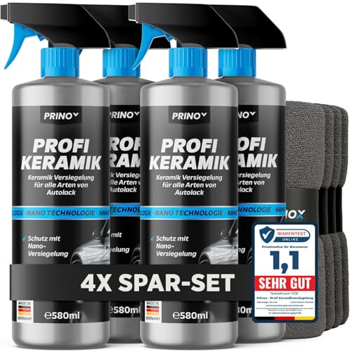 Keramikversiegelung Auto Set 4x 550 ml inkl. 4x Mikrofasertuch - Keramik Versiegelung für perfekten Glanz mit Versiegelungs-Effekt - Premium Lackversiegelung, Flüssigglas für alle Lacke