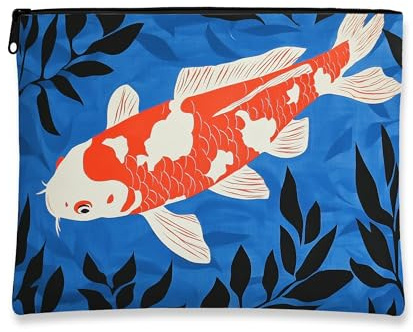 Bolsa de maquillaje vibrante con diseño de pez carpa, bolsa de viaje para cosméticos azul artístico para mujer, organizador portátil de lona con cremallera, bolsa de aseo para el cuidado de la piel de