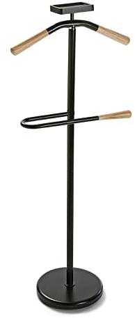 Versa Cham Moderner und multifunktionaler Herrendiener mit 2 Haken oder Aufhängern für Männer- oder Damenkleidung, Maßnahmen (H x L x B) 108 x 44 x 25 cm, Metall, Farbe: Schwarz und Holz