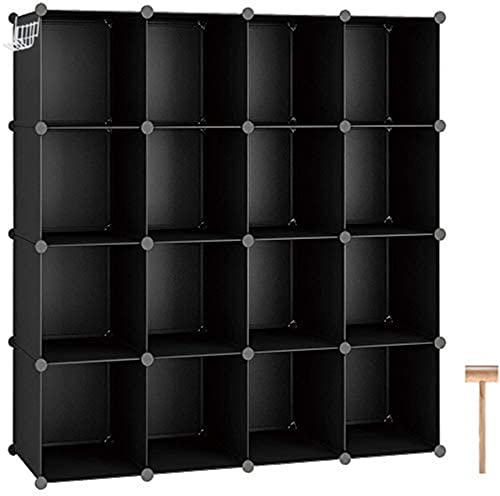 C&AHOME Organiseur de Rangement cubique, 16 étagères Cubes pour Placard, bibliothèque modulaire en Plastique, bibliothèque, Cubes de Rangement, Salon, 48,4 L × 12,4 l × 48,4 H Noir SUM3016H
