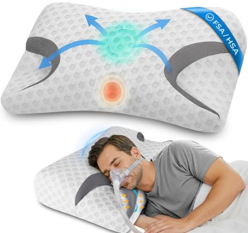 HSA/FSA CPAP Pillow for Side Sleepers – Fits All CPAP Mask Types – Adjustable Memory Foam with Contoured Cutouts for Side, Back & Stomach Sleepers – Reduces Air Leaks & Mask Pressure a Better Sleep