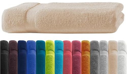 Zestri Frottier Badehandtuch | mit Aufhänger | Beige 100x150 cm | 100% Baumwolle Stoffgewicht 500g/m² | Öko-Tex Standard 100 | Badetuch Handtuch