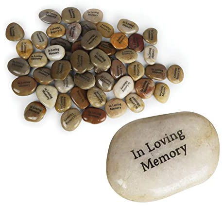Funeral Favors - 50 Memorial Stones - Inspirational River Rocks Engraved with in Loving Memory - Celebration of Life Decorations - Recuerdos de Difuntos para DAR En UNA Misa