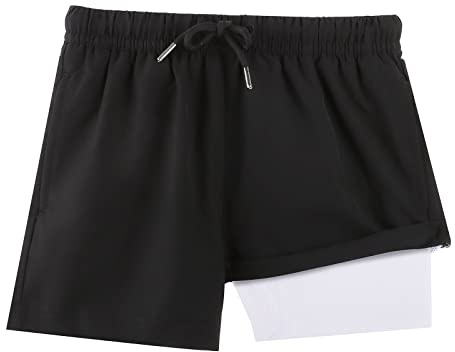 BRISIRA Boys Swim Trunks Bathing Suit Compression Boxer Brief Liner Swim Shorts Swimsuit Anti-Chafe Toddler Kids Youth Teen Black