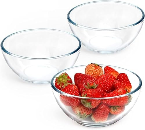 NUTRIUPS 0,4 l kleine Glasschalen 3er-Set, Glas-Rührschüsseln für Lebensmittel, Glasschalen Kochen, mikrowellen- und ofenfest, Klarglas-Schüssel-Set