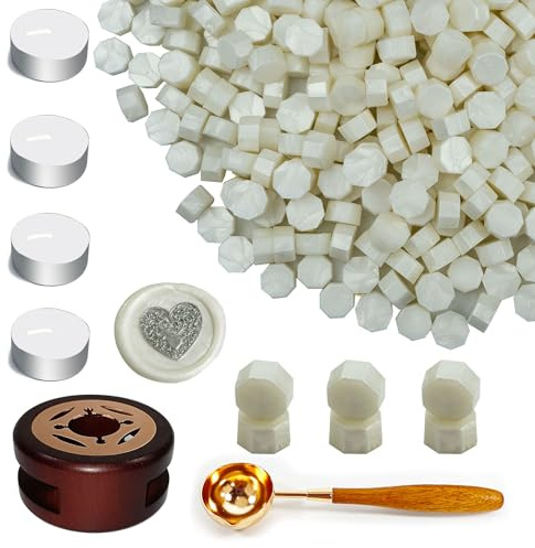 Juego de perlas de cera Ioggtser con 400 cuentas perla, sello caliente, cuchara de fusión, 4 piezas de velas, kit para invitaciones de boda