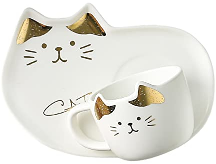 HOMSFOU 1 Set Cat Coffee Cup and Saucer Salad Dessert Fruit platters Espresso Cup Breakfast Cup Cappuccino Cup Coffee Mugs with lid Milk Mug Simple White Small Coffee Cup Girl Ceramics