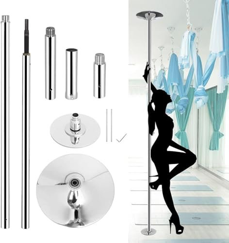 AviiSo Barra Pole Dance para el hogar con Techo Alto de 2,24 m-3,8 m, Kit de Poste de Baile estático Giratorio de 45mm, Ejercicio físico para Principiantes, Carga 200kg (Color : Silver, Size : 3M-3.