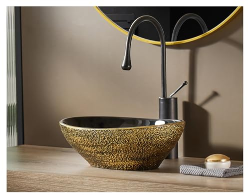 MEJE Lavabo ovale da bagno a forma di uovo, 40,6 x 33,6 cm, design antico, lavabo da bagno sopra il bancone, oro vintage